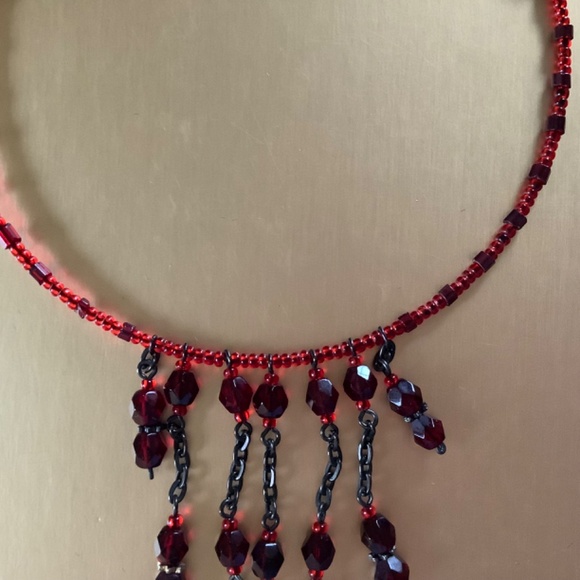 Romantic Vintage Boho Locket Necklace and Beaded Chocker Red OS - Picture 11 of 16